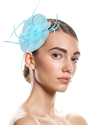 Fascinator Damen, Fascinator Damen Hut Blume Mesh Federn Clip Kopfbedeckung für Tea Party Damen Fascinator Hair Clip Stirnband Feder Flower Braut Kopfschmuck Cocktail Hochzeit Haarschmuck