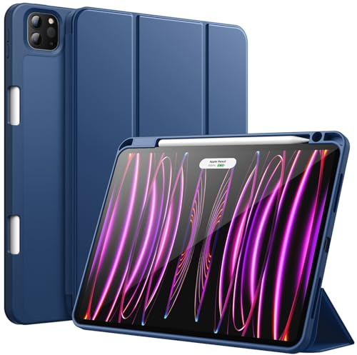 JETech Coque pour iPad Pro 11 4/3/2 (2022/2021/2020), Marine | TPU Souple, Porte-Pencil, Support 3 Volets, Veille/Réveil Auto, Étui Housse Design Léger Antichoc
