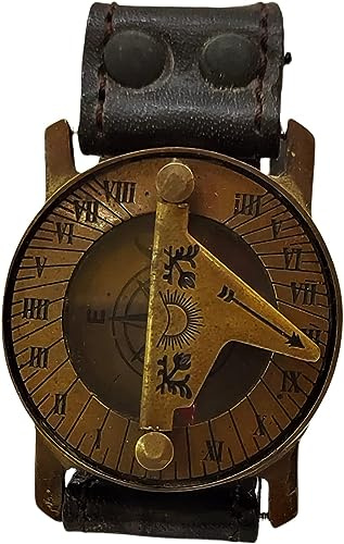 Sonnenuhr Handgefertigte Handuhr Mini Größe Kompass und nautisches Lederband Bootfahren, Wandern Kompass, Geschenk Artikel