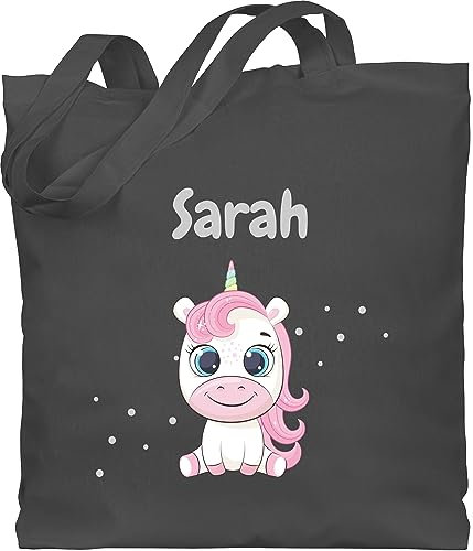 Baumwolltasche - Einhörner - Süßes Einhorn Unicorn Fabelwesen - Unisize - Dunkelgrau - personalisierte tasche kindergarten unicorns beutel stofftasche kinder name einhörnern jutebeutel