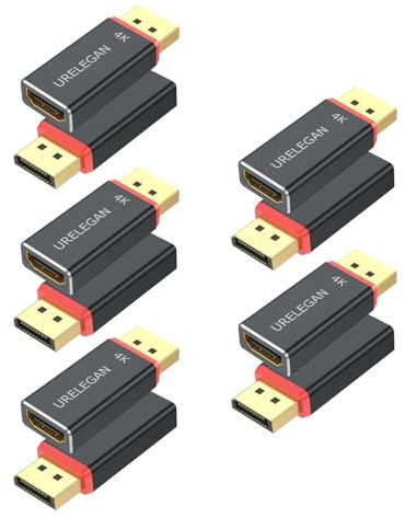 URELEGAN Adaptador DisplayPort a HDMI, paquete de 10 (no USB), puerto de pantalla 4K UHD (DP) a HDMI, convertidor de carcasa de aluminio, compatible con video y audio, compatible con dispositivos