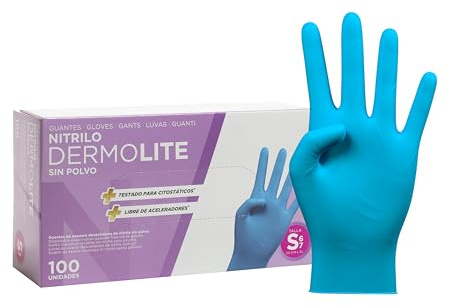 COM-FORT HOUSE Guantes de Nitrilo Dermolite Azules Talla S 100 Uds | Sin polvo, Ambidiestros, Gran sensibilidad táctil, Alta resistencia
