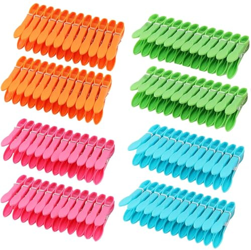 XUSSMM 96 Stück Bunte Wäscheklammern Kunststoff für Wäscheleine, Ohne Abdruck, Windfest für Clip Kleidung, Handtuch, Socken (Farbe)