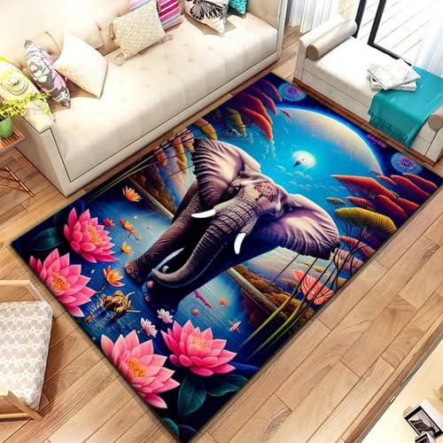 Kinderteppich 3D Stoßzähne Afrikanischer Elefanten Indoor Rutschfester Teppich, Weicher Flanell, Wohnzimmerteppich Junge Teenager Schlafzimmer Teppiche Waschbar 100 X 120 Cm / 31.5 X 47.24 - Le -4Y5