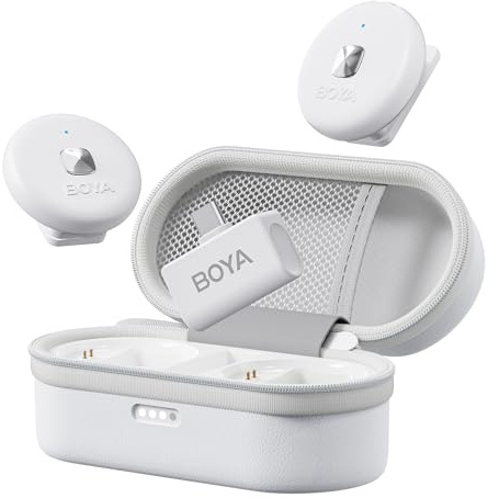 Boya Omic-U Microphone à revers USB-C Blanc 2,4 GHz : audio professionnel haute définition pour podcasts, entretiens et vies