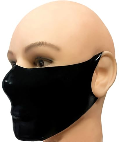 GREEFEI Maschera Mezza Facciale in Lattice per Uomo Donna Nero,Maschera Gomma Fatta a Mano Accessori Feste Carnevale Club