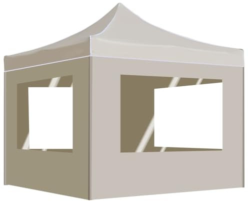 Rantry Professioneller Faltpavillon aus Aluminium mit Wänden, 3 x 3 m, Creme, Außenpavillon für Garten, Balkon, Terrasse, Gartenpavillon, faltbar,