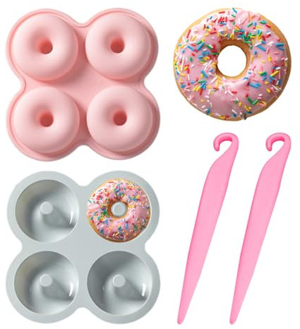 VBRHFRIF 2 Pieces Silicone Molds and 2 Pieces Demoulding Tools, Baking Tools, Kitchen Supplies, Silicone Baking Trays, Donut Molds