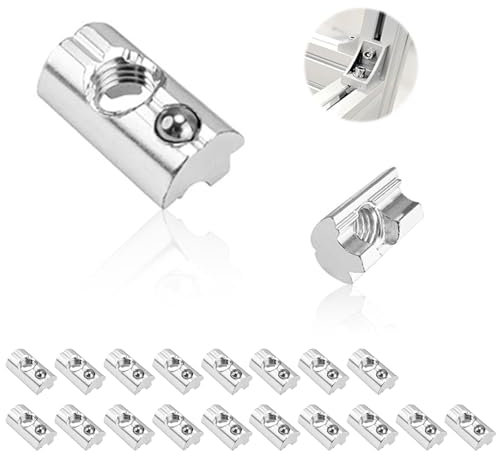 WJUAN Kit di scanalature a sfera da 20 pezzi Dadi scorrevoli a 8 dadi con set di dadi con scanalatura a T a sfera caricata a molla, profilo in alluminio con supporto per pannello solare 40x40