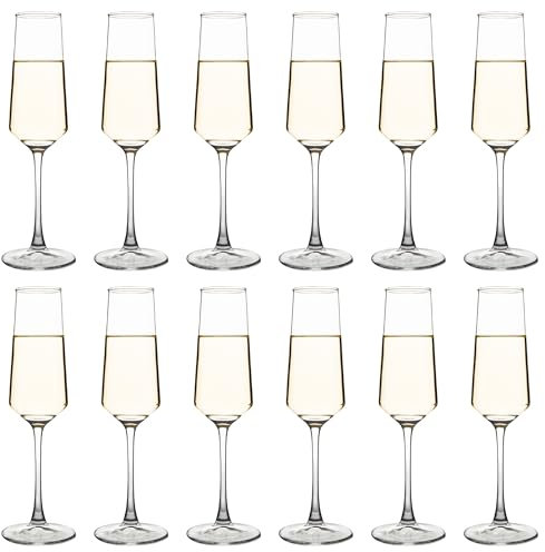 YANGNAY Champagne Flutes Set of 12, 7.5 oz Stemmed Champagne Glasses, Sparkling Wine Glasses for Party, Clear