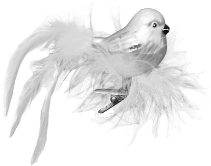 Krebs Glas Lauscha - Weihnachtsdekoration/Christbaumschmuck aus Glas - Vogel mit Federnest - Farbe: matt Silber - Größe: ca. 15 cm