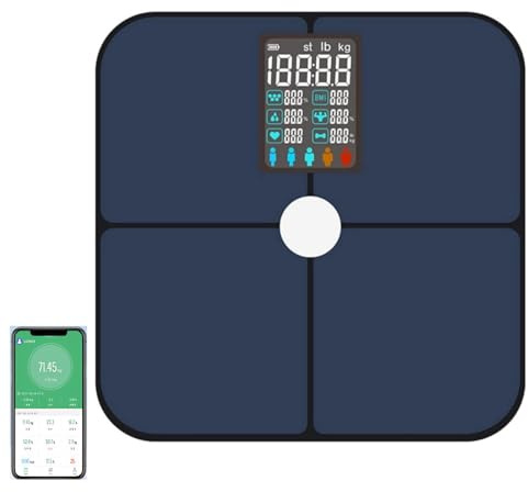 Zjyufy Bilancia Intelligente, Bilancia Pesapersone Digitale, Bilancia Impedenziometrica, Bilancia Digitale da Bagno per Grasso Corporeo, BMI e Massa Muscolare con Monitor Intelligente del Peso