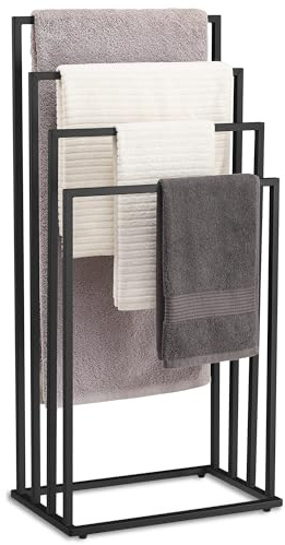 NMK HOME Porte-Serviettes Noir Mat – Structure à 4 Barres – Robuste et thermolaqué