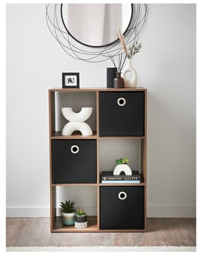 Homme Concept – 6 Cube Storage with 3 baskets, Walnut Living Room Bookcases and Shelving Unit, Kids Bookcases, Free Standing Wooden Bookcase, Storage Organiser, BookShelf.