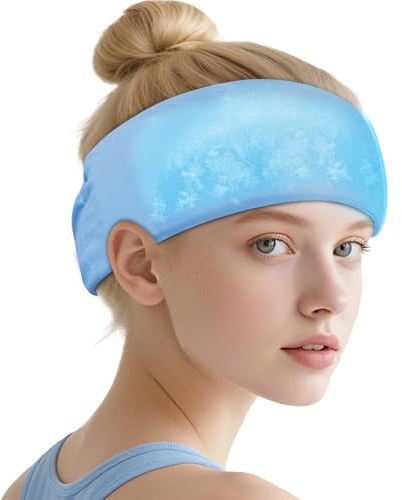 NEWGO Migraine Relief Cooling Headband with Washable Cover, Stylish Cold Head Wrap Forehead Ice Pack for Headaches, Hot Weather, Tension, Hangover