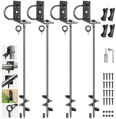 hannger 4 Pack 30 Heavy Duty Ground Anchors Shed Anchor Kit, Mobile Home Anchors with Multi Purpose Brackets, Earth Anchor for Gazebos Swing Sets Fences Carports Sheds Goal