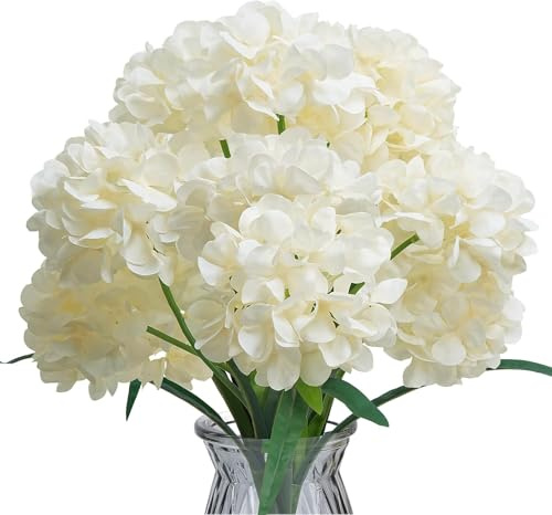 HUAESIN 3Pcs Artificial Hydrangea Flowers, Faux Hydrangea Flowers White, Silk Fake Flower Bouquet for Wedding, Party, Home, Office, Floral Arrangement Decor, Grave Flower