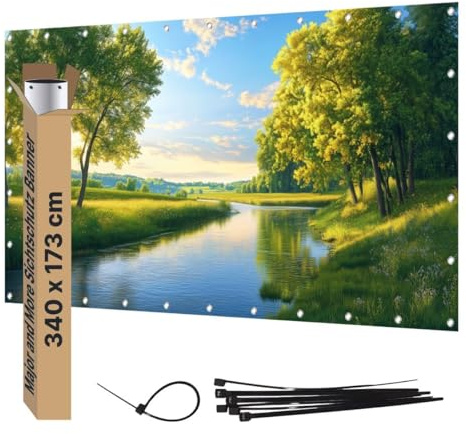 Major and More Sichtschutz Banner PVC Garten Dekoration Plane groß mit Motiv blickdichter Motivbanner für Terrasse Zaun Gartenzaun Zaunblende Gartenposter (340x173 cm, Fluss)