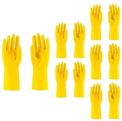 HOMESHOPA Household Rubber Gloves, 6 Pairs Medium Yellow Non Slip Kitchen Dishwashing Cleaning Gloves with Cotton Lining, Flexible Long Sleeves Reusable Waterproof Gloves