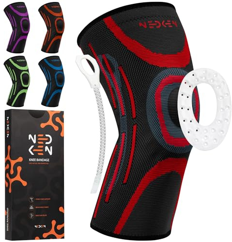 NeDKeN Rodillera - Rodilleras Ortopédicas para Menisco y Ligamentos, Compresión Estabilizadora y Soporte Deportivo para Rodilla, Ideal para Running, CrossFit, Baloncesto y Fútbol (Rojo, XXL)