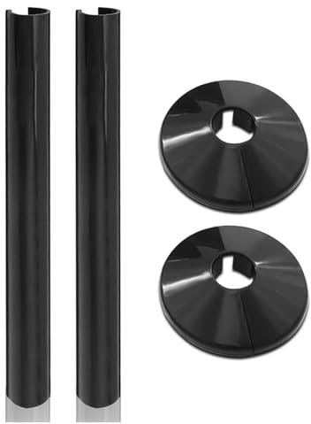 2 Set Radiator Pipe Covers, Black Pipe Covers 15mm, Black Radiator Cover, Durable Plastic Collars & Sleeves, Easy to Install and Remove, Perfect for Finishing and Protecting Exposed Pipe Holes