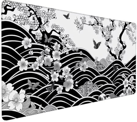 Japan Mouse Mat 1000x500x3mm XXL Waves Mouse Pad Large Desk Pad Water-Resistant Surface with Non-Slip Rubber, Extended Japanese Mousepad Computer Keyboard for Computers Laptop Gaming Office Work X-838