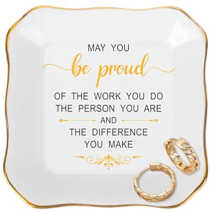 Uoeo Ceramic Jewelry Dish Trinket Dish Jewelry Tray Ring Dish Holder Key Tray Thank You Gift Appreciation Gifts for Women Teacher Friend Coworker Mother's Day Birthday, 3.5 X 3.5in