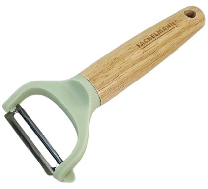 Fackelmann Pelapatate a Y con lama in acciaio inox, pelaverdure con manico in legno di Hevea, pela verdura da lavare a mano, dimensione 17x7x2,5cm, Linea Ocean