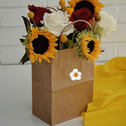 Braune und Weiße Papiertüten 18 Stück 15 x 8 x 21 cm Geschenktüten mit Henkel Kraftpapiertüten mit 18 Stück Dankeschön Aufklebernfür Hochzeiten Partys Geburtstag Weihnachten Einkaufen Verpackungen