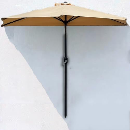 QSPNVFB Ombrellone da Parete Mezzaluna 270cm Strisce Ombrellone da Giardino con Manovella, Ombrellone A Muro per Giardino Deck Yard Mercato(Khaki)