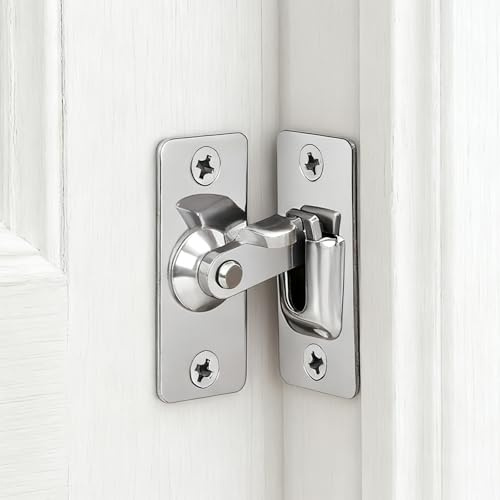 ZMZaoan 90 Grad Rechtwinklige Türverriegelung Innen Edelstahl Schiebetür Schloss Hasp Latch Panzerriegel Wohnungstür Biegeschließung Schnalle Für Push Scheunentür Silber