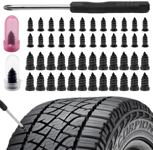 Däckreparationssats – 60 gummispikar med skruvmejsel – universellt verktyg för snabb reparation av bilar, motorcyklar, lastbilar och cyklar (30 små + 30 stora spikar) vakuumdäck