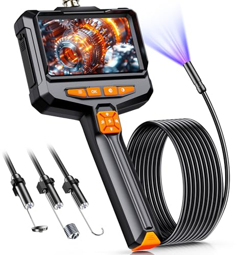 FFXET Borescope Camera with Light, 4.3 IPS 1080P HD Handheld Endoscope, 8 Adjustable LEDs, 16.4ft Semi-Rigid Snake Cable, IP67 Waterproof, Inspection Camera for Automotive,Sewer, HVAC,Wall, Men Tools