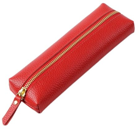 ELDFLRURB Tragbares Stifteetui aus Leder, mit Reißverschluss, mehrfarbig, 20,5 x 6 cm, für Arbeit, Büro, rot, 20.5x6cm