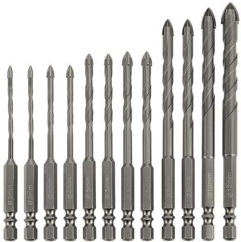 QWORK® 12 Piezas brocas porcelanico, Ø 3-12 mm broca con vástago hexagonal, para metal, ladrillo, vidrio, plástico, madera