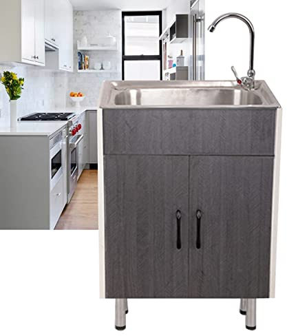 Stainless Steel Kitchen Cabinet with 2 Doors Kitchen Sink with Storage Unit Indoor/Outdoor Sink with Faucet Durable and Stylish Kitchen
