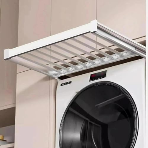Pull Out Drying Rack for Wardrobe and Laundry Room – Extendable Clothes Drying Rack, Space Saving Aluminium Alloy Shelf Above Washing Machine, Length Adjustable (White,61cm/24inch)
