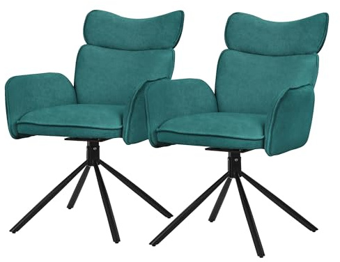 ML-Design Esszimmerstühle drehbar 2er Set Petrol mit Stoffbezug, Wohnzimmerstuhl mit Armlehne & Rückenlehne, 360° Drehstuhl, Polsterstuhl mit Stahlgestell, Sessel ergonomisch, Küchenstuhl Loungesessel
