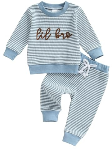 LUVCES Vêtements Bébé Fille d'Automne Rayé Manches Longues Broderie Mignonne Sweatshirt Tops en Tricot et Pantalon Printemps 2 Pièces Survêtement Ensemble