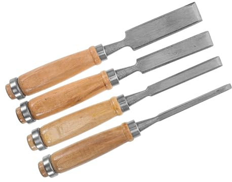 HEALSOPTHY 4 Stück Holzschnitzmeißelset aus Stahl mit Holzgriffen Vielseitiges Schreiner und Gravierwerkzeug für Holzbearbeitung und Selbstgemacht Projekte an Bilderrahmen und Türen