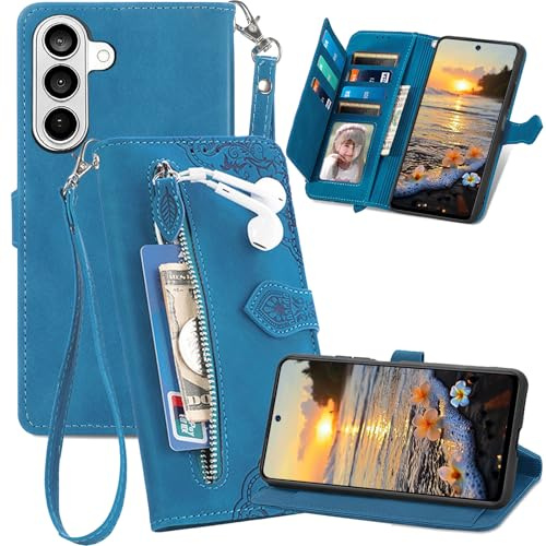 Ysnzaq Portefeuille Coque pour Samsung Galaxy S26 SZY Bleu | Cuir PU Rabat Housse avec Porte Carte, Dragonne de Téléphone, Support, Integral Étui pour Samsung S26