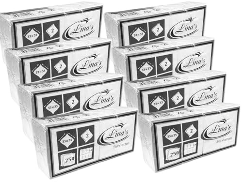 Servietten 33x33 cm Weiß – 2-lagig, 1/8 Falz – 8 x 250 Stück (2000 Servietten) – Gastronomie & Event