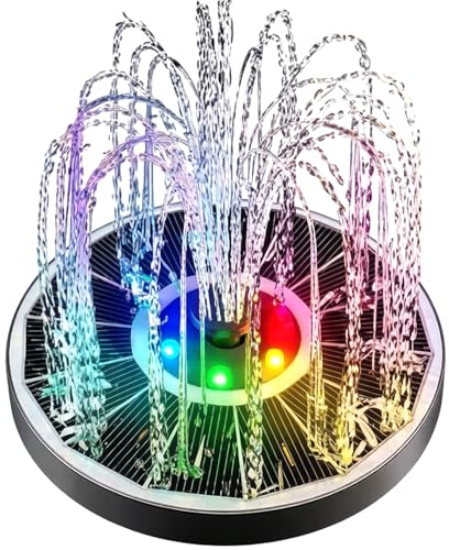 Fuente de Agua Solar con Luces LED de Colores, Fuente Solar de 16 Pulgadas para Bebedero de pájaros, decoración de jardín Exterior, Fuentes flotantes RGB con 6 boquillas de pulverización, Aliment