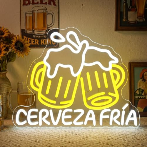 Cartel de neón de GGAQQ CERVEZA FRÍA para la ventana, cartel de neón de cerveza fría, letrero de luz de neón LED colgante USB con interruptor regulable para bar de pub