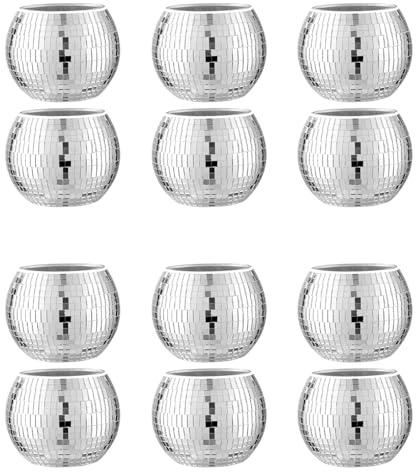 Ynusgeyx 12 Pcs Disco Ball Vase Disco Ball Planter for Centerpieces Disco Ball Decor Flower Vase with Mirror Glass for Wedding