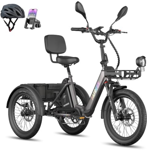Fafrees F20 Mate II Electric Bicycle Tricycle, 250W UK EAPC Cargo Electric Trike for Adults Seniors, Basket + Rear Rack, 15.5MPh, Power Assist up to 130-150km