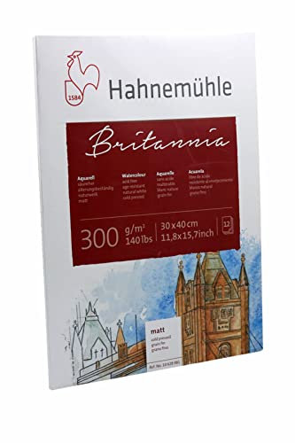 Hahnemühle Britannia Aquarellblock, mattes naturweißes Aquarellpapier, 300 g/m², 12 Blatt, 30 x 40 cm
