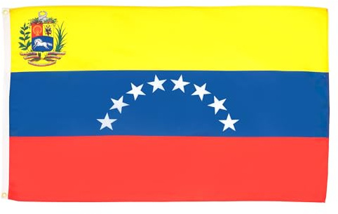 AZ FLAG Bandera Venezuela 90x60 cm Venezuelana Poliéster 100D 2 Ojales | Uso interior y exterior Enseña costuras dobles y bordes reforzados con ojales metálicos