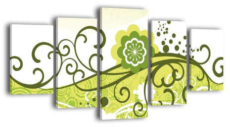 wandmotiv24 Leinwandbild Adriana LW91 Wandbild, Bild auf Leinwand, 5 Teile, 210 x 100 cm, Kunstdruck Canvas, XXL Bilder, Keilrahmenbild, fertig aufgespannt, Bild, Holzrahmen, Gelb, Grün, Floral