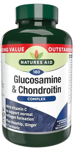 Natures Aid Glucosamine and Chondroitin Complex, with Vitamin C, Rosehip, Ginger and Turmeric, 180 Capsules